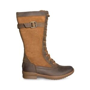 UGG Brystl Womens 8 Boots Brown Tall‎ Lace Up Leather Suede Waterproof Sheepskin